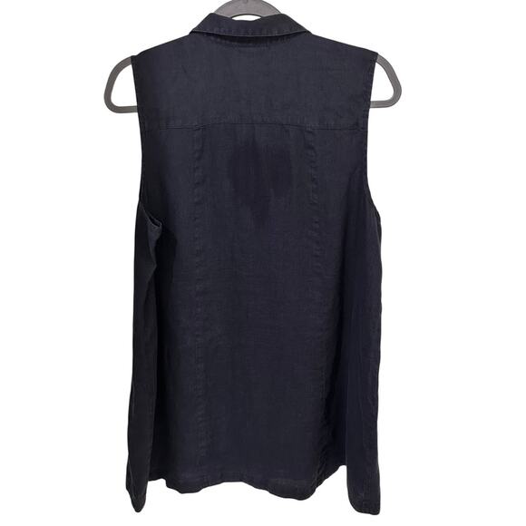 J. Jill Love Linen Sleeveless Mini Shirt Dress Minimalist Breezy Travel Navy, L - Picture 6 of 6